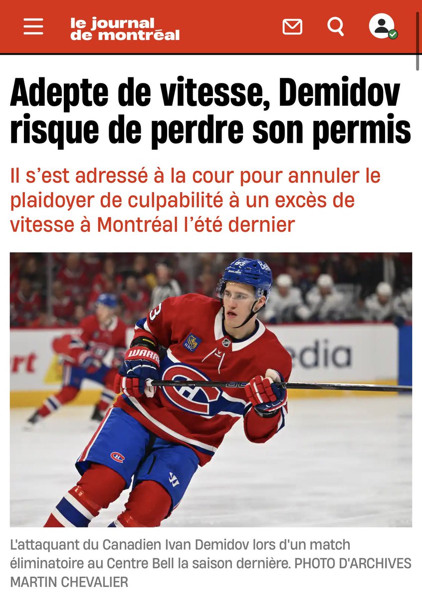 eliasmakos's tweet photo. Habs forward Ivan Demidov may lose his Québec driver’s licence. Journal de Montréal reports he got caught going 111 in a 70 zone on the Bonaventure expressway, this after getting dinged going 145 on highway 40 through Trois-Rivières in February.

Demidov has a probationary licence for new driver, so those two tickets should mean a loss of his driving privileges in the province.