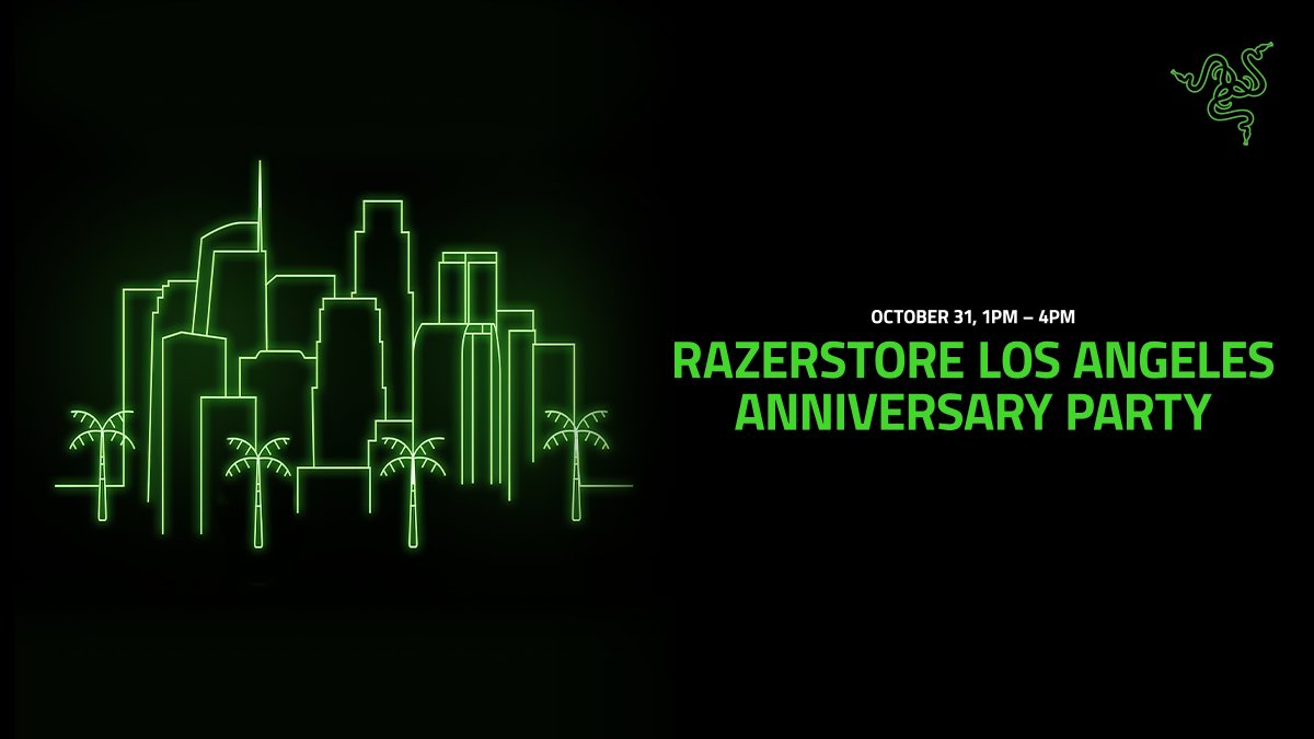 RazerStore's tweet photo. RazerStore Los Angeles is turning another year older. 🎉 Join us Sat, Oct 31, 1-4PM for up to 35% off select gear, a Golden Ticket shopping bag with $100+ spend, the Dead by Daylight Halloween Chase, raffles &amp; a Gacha Machine.

RSVP: https://t.co/pUsTUWVAHk

#Razer #RazerStore https://t.co/CPJupX6dxI