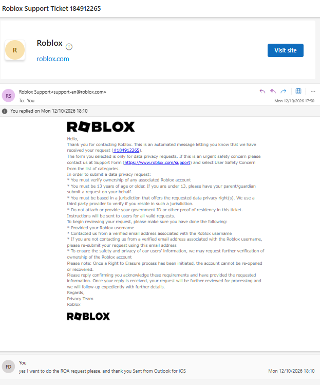 incagee's tweet photo. Day 1 appealing this. I've never owned an account starting with “Ke” on my email. I've requested human support, but every appeal gets rejected and I still haven't received a response to my ROA. @Roblox please look into this enforcement ban. X_x https://t.co/6ccYZp4vB6