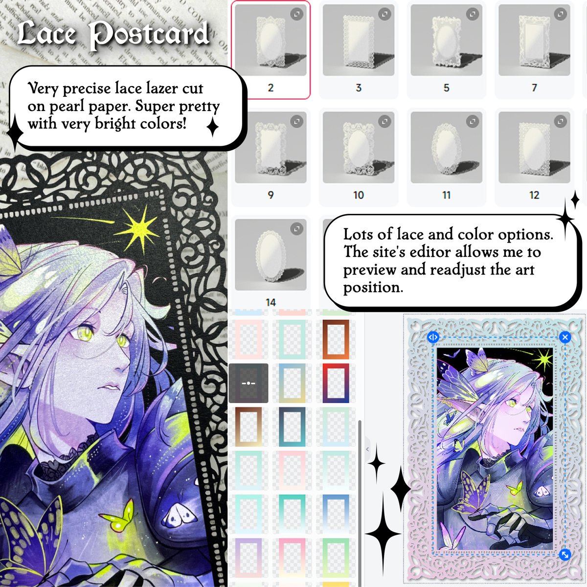sami_jen's tweet photo. I was kindly invited by @Wooacry_Charms to try out their products ✨

I went with the lace postcard and holographic photocards since I've never made these, and they pretty much exceeded my expectations! https://t.co/UBH2GWJl3c