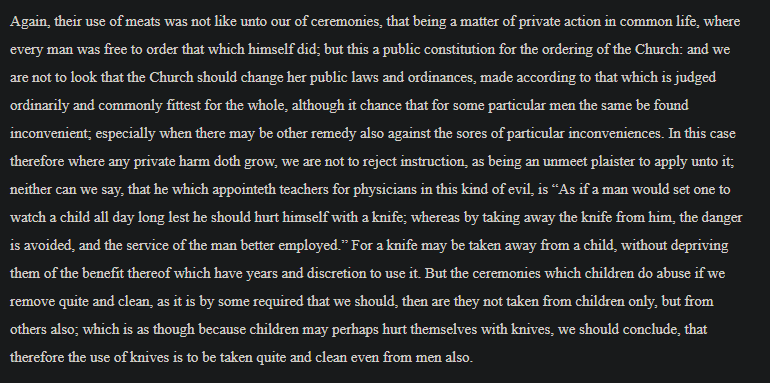 Swoop_77's tweet photo. I explained to you on the phone, there is nothing inconsistent or "spiritually confusing" about the CofE originally being iconoclastic because of medieval abuses and then bringing back iconography once the abuses are gone, and condemning iconoclasm. 

Hookers Laws Bk IV Cp XII https://t.co/4ZEyoJR71n