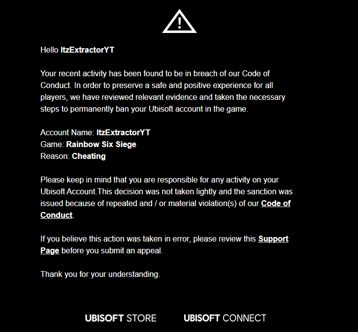 ItzExtractor's tweet photo. what an amazing ban wave, banning a bunch of LEGIT PLAYERS, this game makes no sense anymore, geeg ig. @Ubisoft @UbisoftSupport https://t.co/JxQapDqVF8