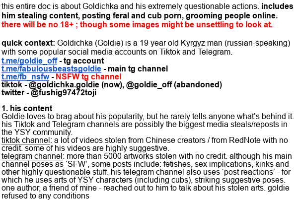 nasoshundun's tweet photo. im taking the initiative
exposing Goldichka : stealing, feral/cub NSFW and grooming
full exposal in doc⬇️
https://t.co/xdm61mmQOH https://t.co/mJsy0nS6GG