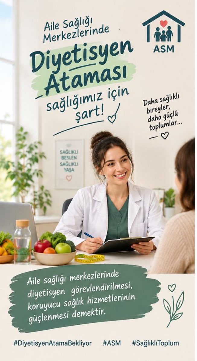 dytcns's tweet photo. Sağlıklı bir toplumun temeli, hastalık oluşmadan alınan önlemlerdir. ASM’lerde diyetisyen istihdamı, koruyucu sağlık hizmetlerini güçlendirerek daha sağlıklı bir geleceğe katkı sağlar. #ASMlerDiyetisyenBekliyor https://t.co/nONKPEKSLV