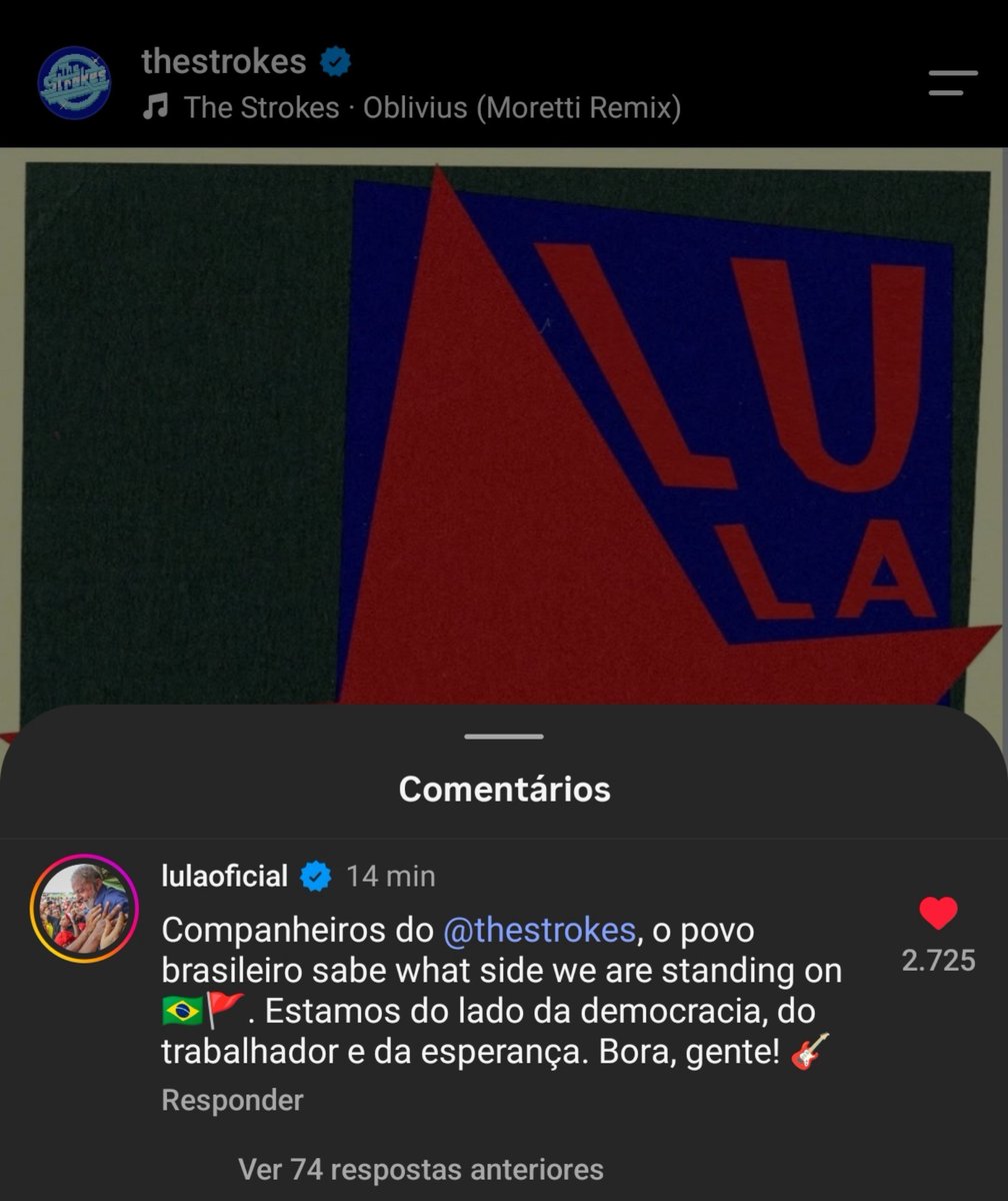 casablancasfcbr's tweet photo. COMPANHEIROS DO THE STROKES AH LULA MEU PRESIDENTE https://t.co/Kyi3Fwo202