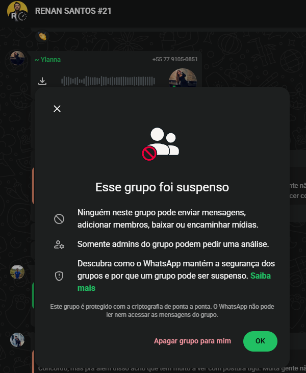 GamaDaMissao's tweet photo. O grupo da caravana de Porto Alegre, que se tornou um grupo de apoiadores do Renan #21, foi suspenso. Será que ligaram a máquina? https://t.co/hCMWCDO5V8