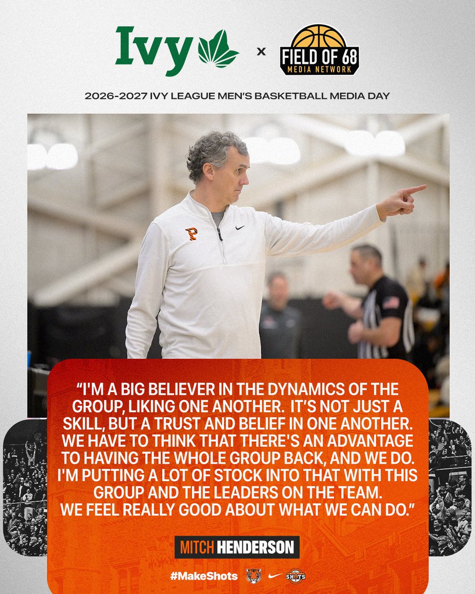 PrincetonMBB's tweet photo. Setting the tone.

Quotes from Head Coach Mitch Henderson and senior captain Jackson Hicke from yesterday’s @IvyLeague x @TheFieldOf68 Media Day!🎙️

#MakeShots 🐯🏀 https://t.co/H2oGJ3VSCu