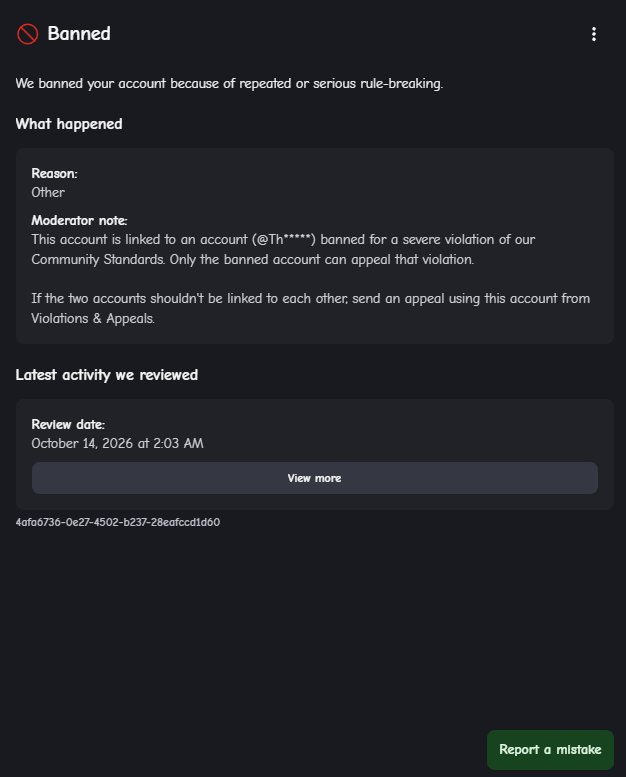 zhinzii's tweet photo. @Roblox my account Enlusfy (ID 48322707) got banned for being “linked” to an account I’ve never touched. First appeal denied in 1 minute, second rejected, and now it says I’ve hit the max number of appeals. I’m also ID verified. Can a real person look at this?

#robloxsupport #roblox #kreekcraft