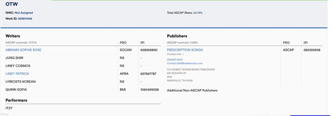 itzyfocusot5's tweet photo. A new song titled ‘OTW’ has been registered under #ITZY’s name on ASCAP! https://t.co/WzMCANJquM