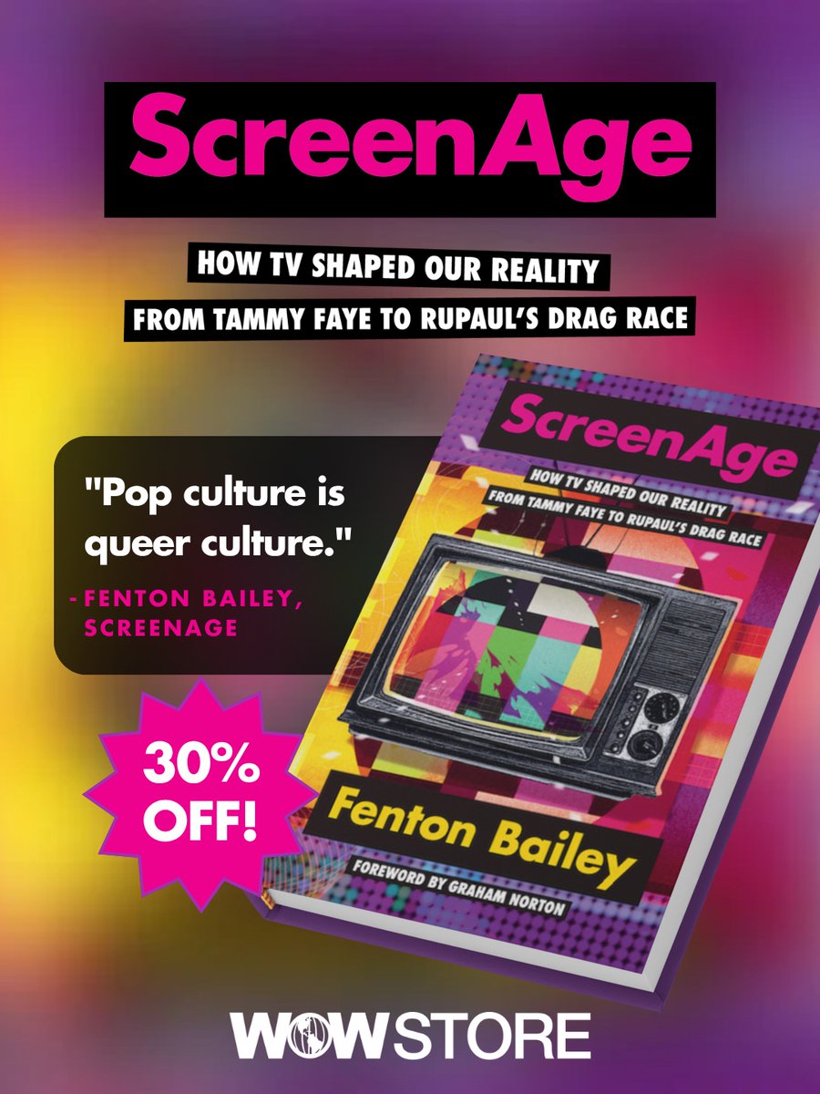 WorldOfWonder's tweet photo. “Pop culture is queer culture.” 📺 

Snatch 30% OFF your copy of ScreenAge by Fenton Bailey - on sale now in the World of Wonder Store!

SHOP ➡️ https://t.co/QeDndxyGsa

@fbailey https://t.co/FTCQSJpotI