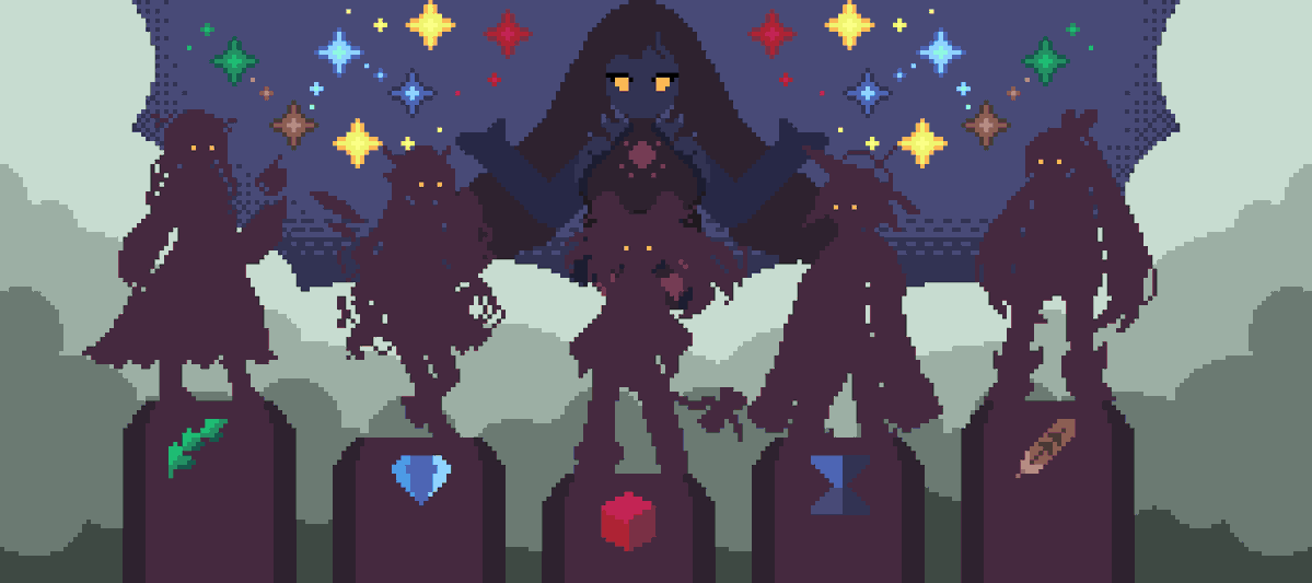 SaikaraArt's tweet photo. A Council Promised together 🌿💎🎲⏳🪶🪐
#IRySart #BaelzBrush #Kronillust #drawMEI #FineFaunart #galaxillust #PixelArt https://t.co/aswGZxc8qy