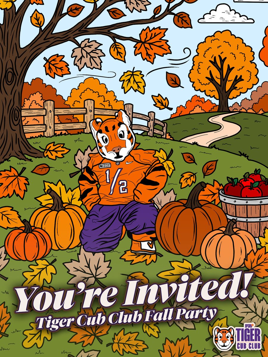 IPTAY's tweet photo. Calling all Tiger Cub Club members! Join us on Friday, Oct. 23 for this year’s Fall Party! 🎃

To register your Cub, visit our website at https://t.co/eJYhlXNAii

**Your child must be an active IPTAY Cub Club member to participate. https://t.co/Ih1oD4RAVC