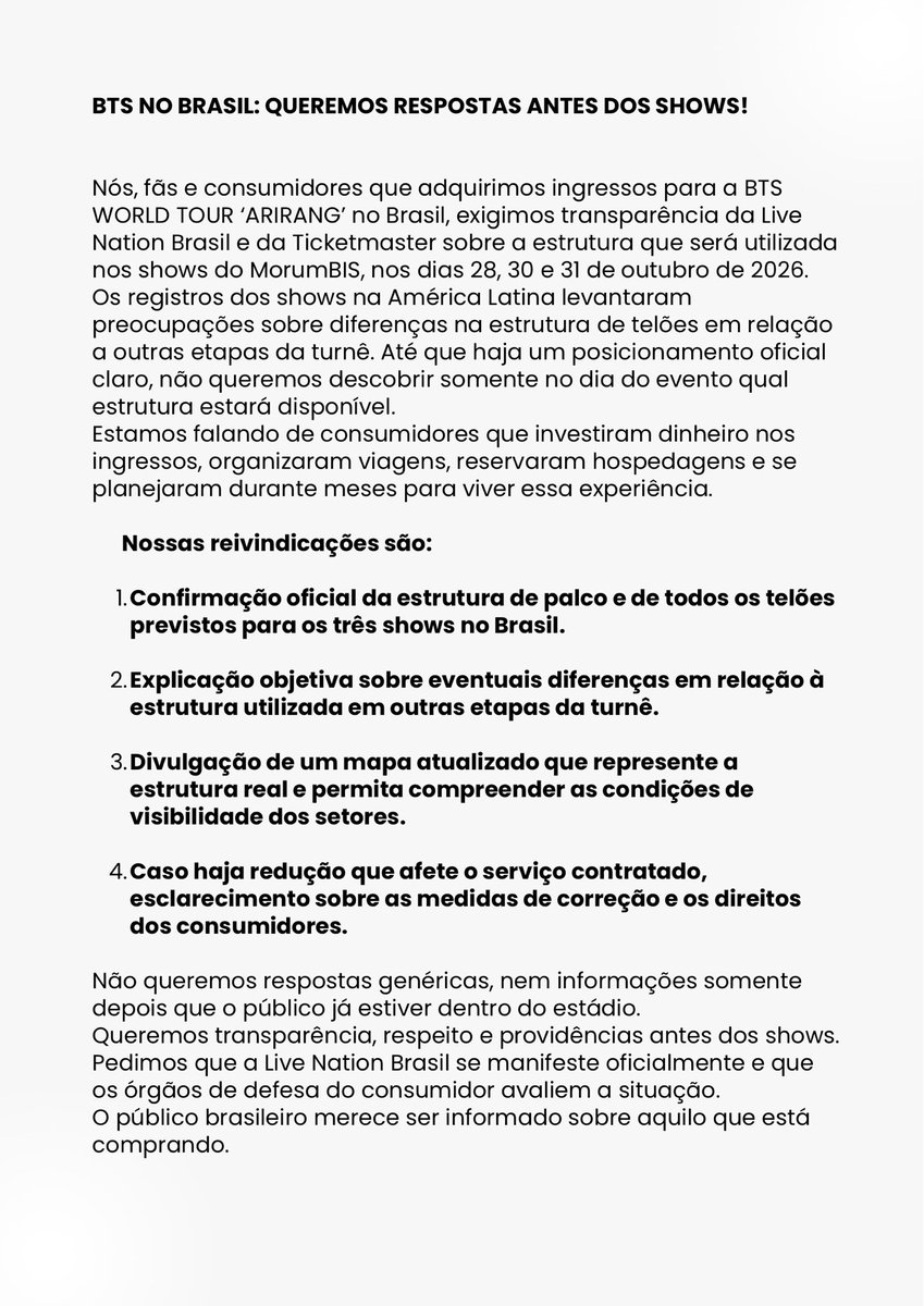 arminitter's tweet photo. 🚨 COMPARTILHEM 🚨

@LiveNationBR  CASO PERMANEÇA ESSE SILÊNCIO, ENTRAREMOS COM DENÚNCIA EM MASSA NO PROCON. 

#BTSNoBrasil #LiveNationBrasil #RespeitoAoConsumidor https://t.co/aBeFCD7yGZ