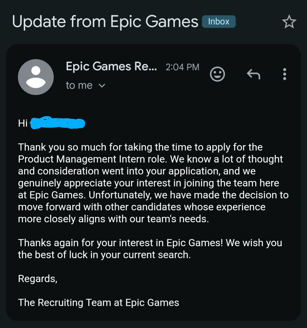 CompleFN's tweet photo. 0/2 on Epic Games internships. Honestly hurts a lot. Spent the last 5 years living and breathing the ecosystem. Going to take one more shot in the next wave before closing this chapter. 

I genuinely want to know what actually sets an applicant apart when applying. 😞 https://t.co/sf5Z393p6f