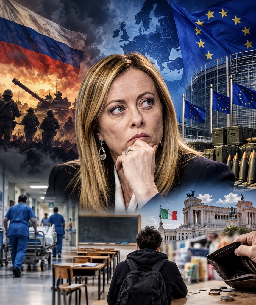 FrenkieWoody's tweet photo. Ascoltando l'ennesimo discorso di Giorgia Meloni in Parlamento, in vista del Consiglio europeo, viene da chiedersi se viviamo nella stessa realtà.

La Presidente del Consiglio continua a agitare lo spettro di un'invasione russa dell'Europa, dimenticando un dato geografico e storico elementare: 
la Russia non ha mai invaso territori dell'Unione Europea. 

Usare la paura di una minaccia imminente all'interno dei nostri confini serve solo a giustificare scelte politiche ed economiche fallimentari.

Perché a conti fatti, la realtà del suo governo è ben altra:
Meloni governa ormai da quattro anni potendo contare su circa 200 miliardi del PNRR portati a casa dal governo Conte. 

Nonostante questa pioggia storica di denaro pubblico, i cittadini non hanno visto alcun beneficio concreto sul costo della vita, sui salari o sulla crescita del Paese.

Miliardi in armi, briciole per sanità e scuola: 
Scegliere dirottare risorse colossali nella spesa militare e nell'invio di armi significa, inevitabilmente, sottrarre fondi preziosi ai servizi essenziali. 
Ogni euro speso per la corsa al riarmo è un euro tolto agli ospedali al collasso, alle liste d'attesa infinite, alle scuole pubbliche e al futuro dei nostri giovani.

La vera alternativa è la diplomazia: Continuare a ripetere che la pace si ottiene solo con la guerra e con la logica delle armi è un errore storico e strategico. 

La pace non si fa con la propaganda muscolare, ma con la politica, il negoziato e la diplomazia internazionale, l'unica via per fermare i conflitti senza trascinare l'Europa nel baratro.

Basta con la retorica della paura e delle armi. Il Paese ha bisogno di investire sul benessere dei cittadini, non sulla logica dei blocchi contrapposti.