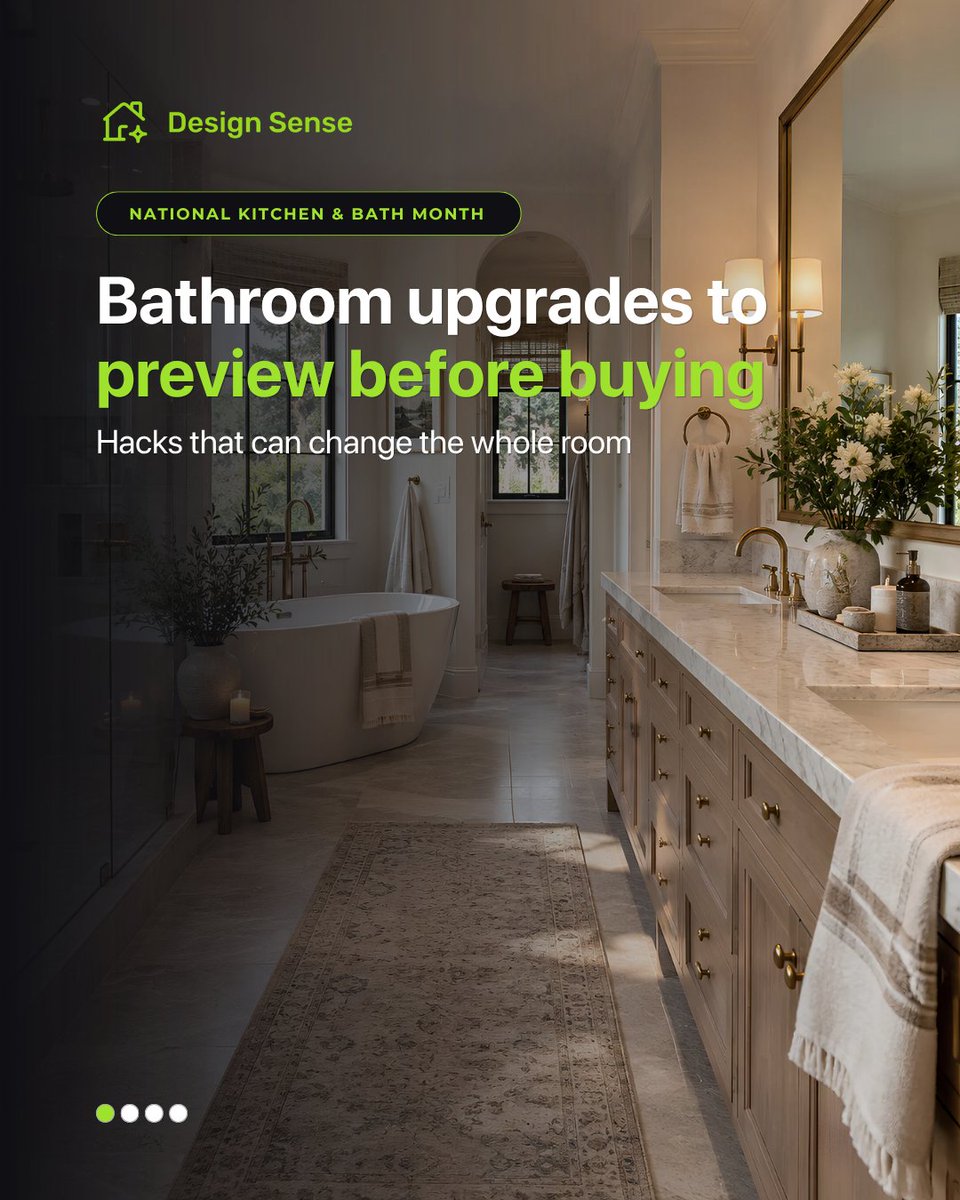 DesignSenseAI's tweet photo. Bathroom upgrades to test before you buy.

A bathroom refresh gets expensive fast.

Upload your bathroom and test the upgrade with DesignSense AI ✨
➡️ https://t.co/DRvAD0IKUZ 

#DesignSenseAI #BathroomDesign #BathroomRefresh #AIRoomDesign #HomeDesignIdeas https://t.co/rTVrvuY17u