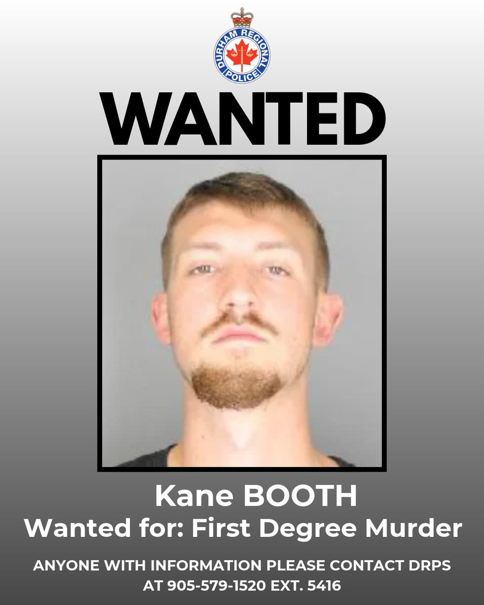 DRPS's tweet photo. The DRPS Homicide Unit has identified a suspect and issued a Canada-wide arrest warrant for 25-year-old Kane BOOTH in the homicide of a 47-year-old male from Markham.
Full Story:
https://t.co/AeDmHTAdsE https://t.co/RgjPK6F1JG