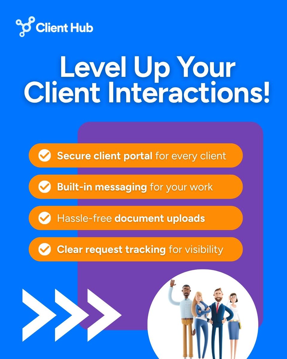 ClientHubApp's tweet photo. Great client relationships start with easy communication. 💬 Client Hub keeps messages and documents in one secure portal, which means fewer lost emails and happier clients. Try it at https://t.co/ndca8kmFd1 
#ClientHub #PracticeManagement https://t.co/63I0j5VxJr