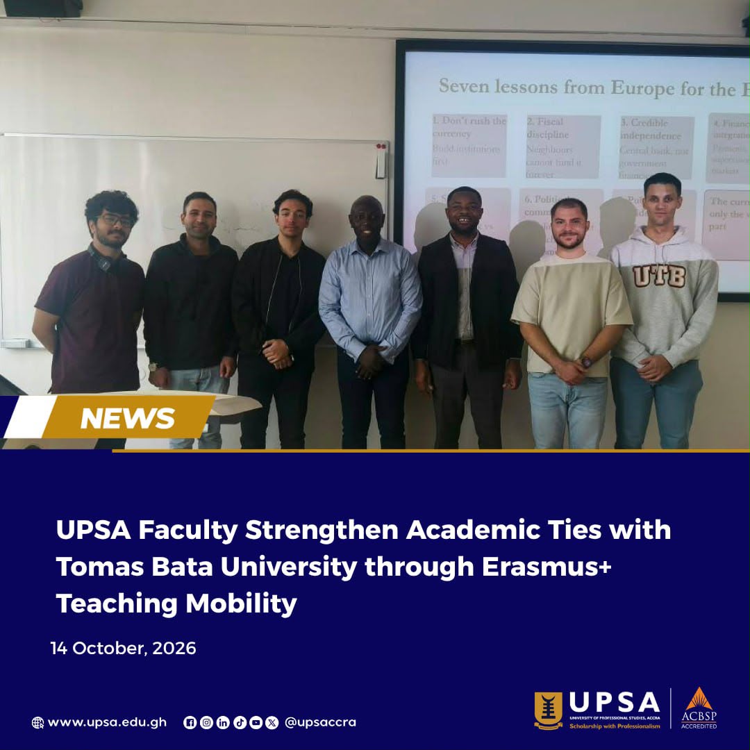 upsaccra's tweet photo. UPSA faculty strengthen academic ties with Tomas Bata University, Czech Republic, through the Erasmus+ Teaching Mobility Programme. This partnership boosts cross-cultural learning and research opportunities. #UPSA #ErasmusPlus #GlobalLearning #FacultyExchange #TomasBataUniversity https://t.co/tjkEiOvQNJ