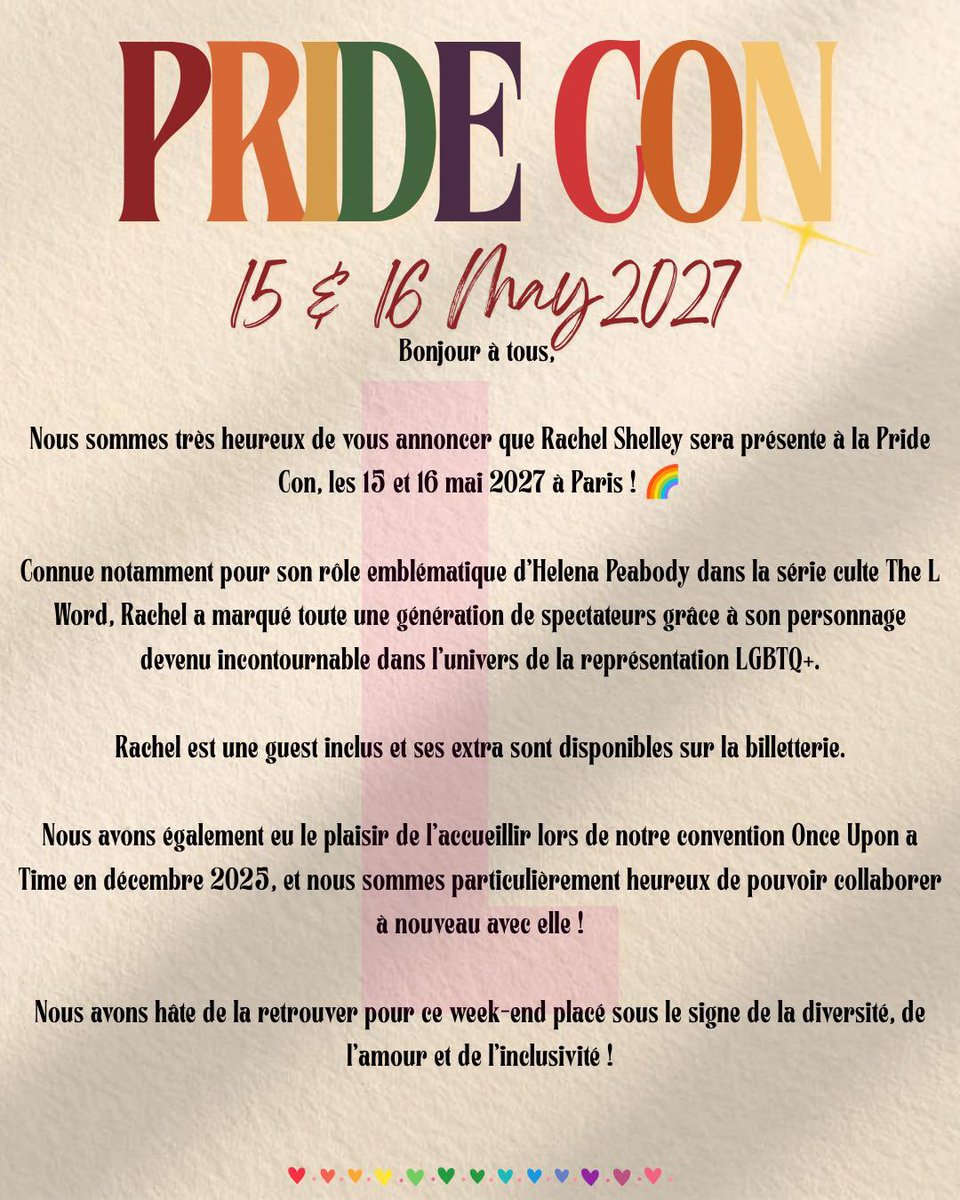 FrConventions's tweet photo. Rachel Shelley sera à la #PrideCon de @Union_Conv https://t.co/H7DfBXn0dH