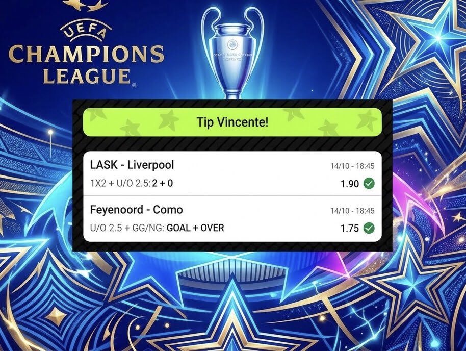 andreasorbello's tweet photo. Spettacolo puro e cassa centrata alla grande! ✅🎯 Il Liverpool calcia forte e la sfida Feyenoord-Como si chiude nel migliore dei modi per la nostra giocata 🏆⚽ Avanti tutta così! 🔥💪 #UCL #ChampionsLeague #ScommesseVincenti #BettingLife #Cassa https://t.co/wkE1GI03Xd