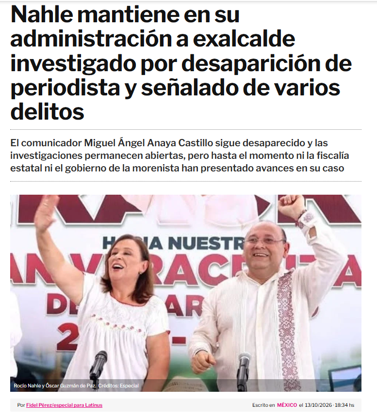 marcoaguiro's tweet photo. Rocío Nahle sostiene como director de Telebachillerato a Óscar Guzmán de Paz, exalcalde de Pánuco, investigado por varios delitos, incluyendo la desaparición del periodista Miguel Ángel Anaya Castillo, fundador del portal digital Pánuco Online.
Este es un trabajo de Fidel Pérez Sánches para Latinus.
https://t.co/VNVIuPIWuR