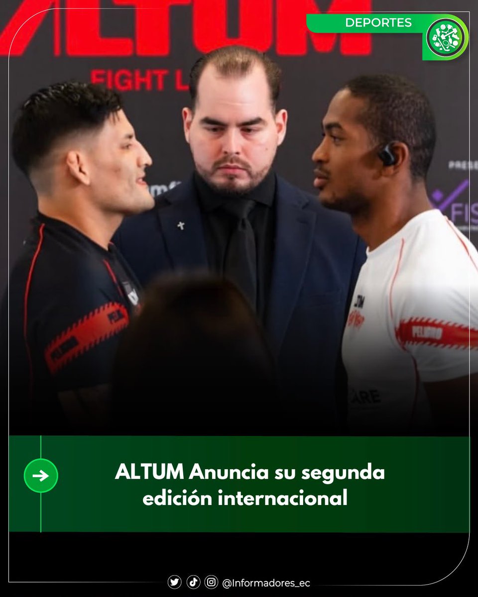 Informadores_ec's tweet photo. ¡ECUADOR SE MIDE ANTE EL MUNDO EN EL MMA! 🇪🇨🥊

ALTUM Fight League anunció su segunda edición: Ecuador vs. El Mundo, que se disputará el próximo 7 de noviembre y contará con peleadores nacionales e internacionales, además de dos combates por títulos de la organización.

El anuncio llega tras una jornada en la que se disputaron nueve combates profesionales y seis terminaron por finalización. ¡El talento ecuatoriano busca dar el siguiente golpe!