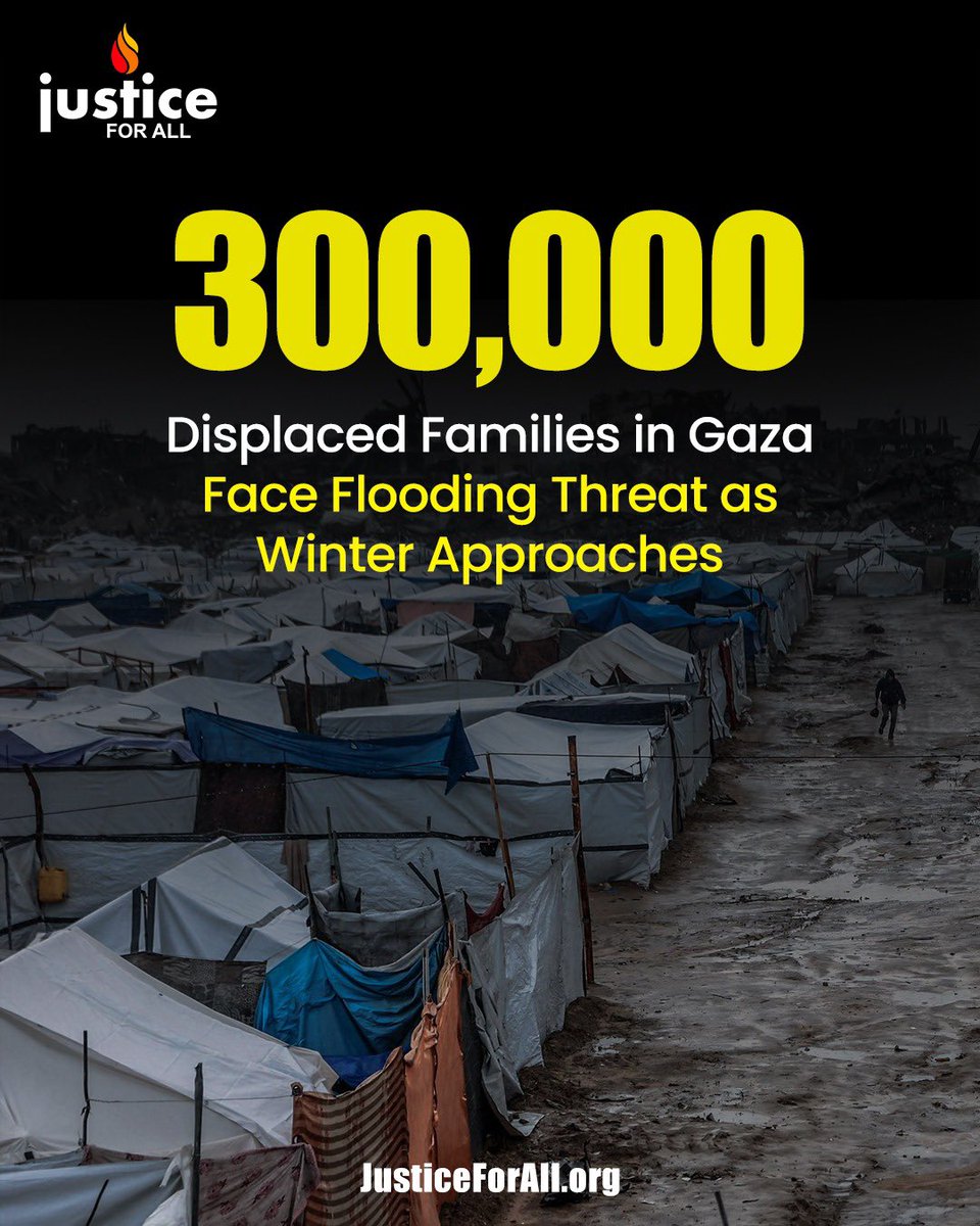 JFAorg's tweet photo. 🌧️🇵🇸 Winter is approaching, and nearly 300,000 displaced Palestinian families face flooding and worsening humanitarian conditions in Gaza.

🚨 90% of displacement tents are worn out, and 85% of housing units have been damaged or destroyed.

💔 With only 34% of shelter funding secured and emergency tent supplies exhausted, families risk facing freezing temperatures and heavy rain without adequate protection.

🆘 Gaza’s Ministry of Social Development calls for 200,000 weather-resistant tents and 300,000 emergency shelter kits.

#Gaza #Palestine