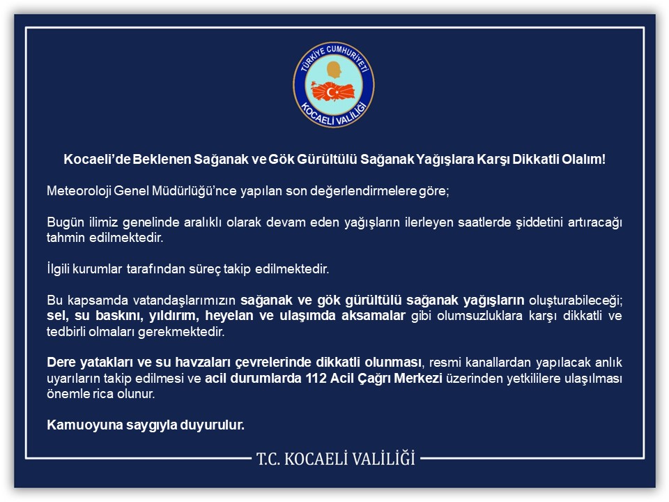 kocaelivaliligi's tweet photo. Kocaeli’de Beklenen Sağanak ve Gök Gürültülü Sağanak Yağışlara Karşı Dikkatli Olalım!
⬇️
https://t.co/vSsrpPQkPF
@afadkocaeli https://t.co/G0Ljd4Pho3