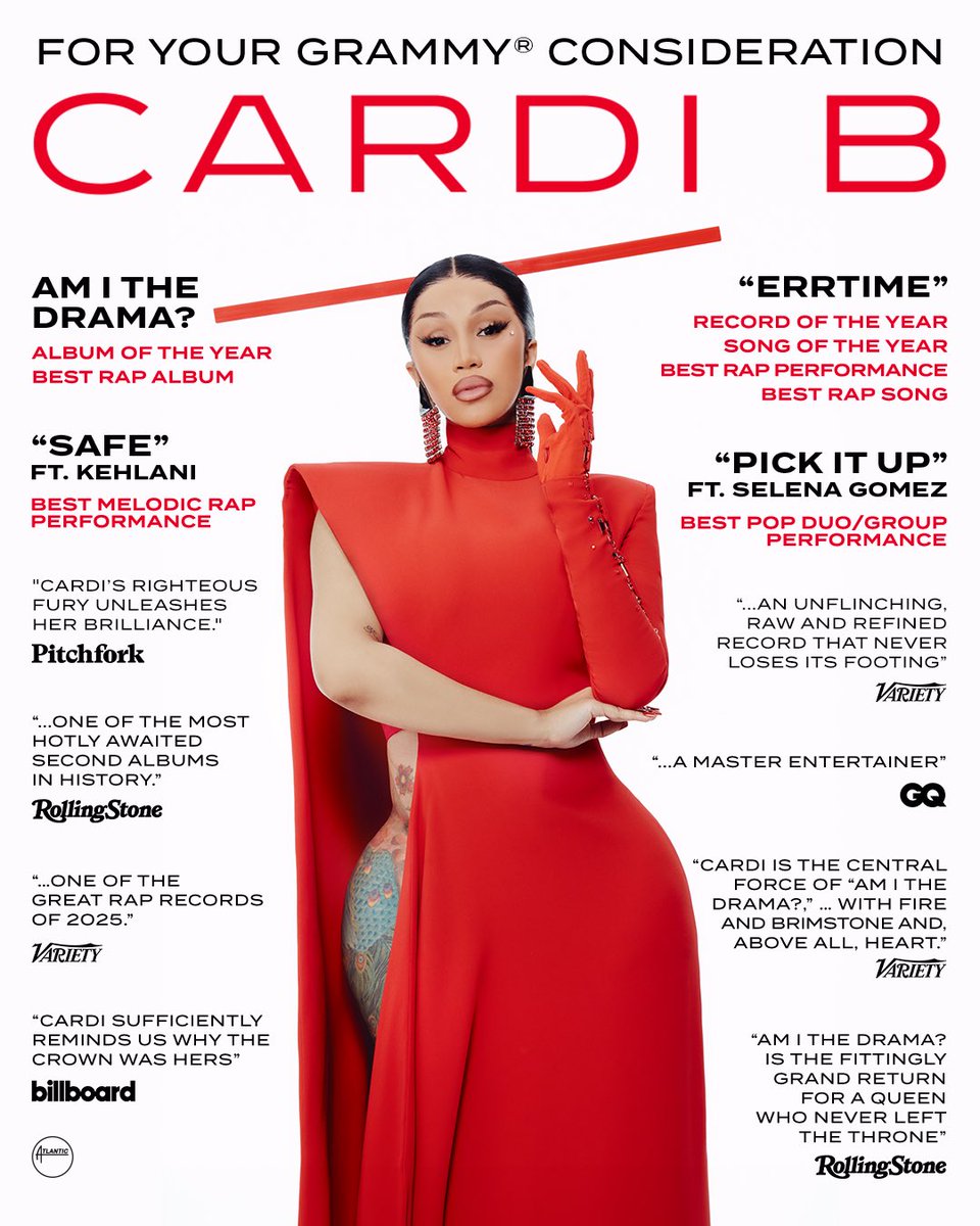 CardiAllAccess's tweet photo. For your Grammy consideration: Cardi’s 2026 Grammys submissions. 

🐦‍⬛: https://t.co/v84dRj9KgM https://t.co/ACUdkForzj