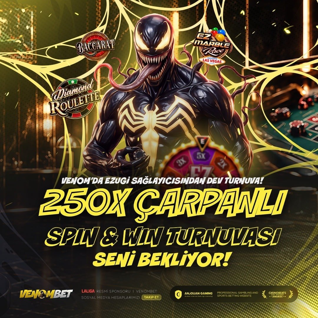 vnmbt_offc's tweet photo. 🎡 250X ÇARPANLI DEV TURNUVA VENOMBET’TE!

🔥 Ezugi’nin heyecan dolu Spin &amp; Win Turnuvası seni bekliyor!

💥 Çarkı çevir, 250X’e varan çarpanları yakala, turnuvada yerini al!

🎰 Baccarat, Diamond Roulette ve Marble Race ile heyecan hız kesmiyor! https://t.co/zy1TJ27V59