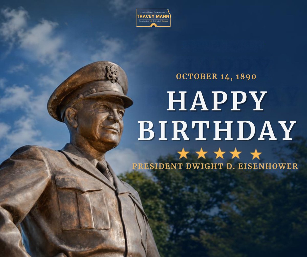 RepMann's tweet photo. Today, we remember the life and legacy of Kansas’ favorite son, President Dwight D. Eisenhower. His leadership and service left a lasting mark on our nation and continue to inspire generations of Kansans and Americans. Happy birthday Ike! https://t.co/WUi6XvZCnh