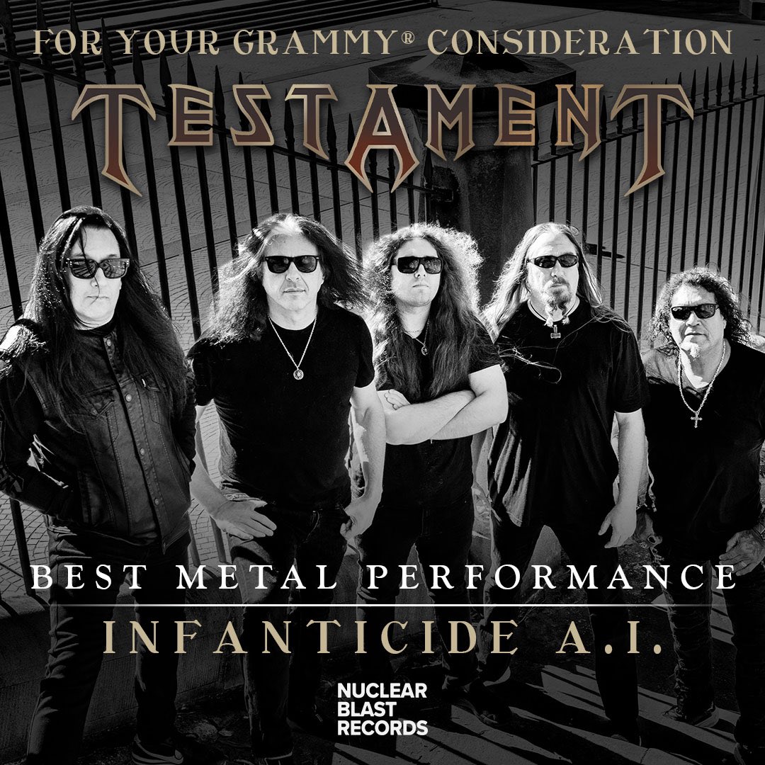 testament's tweet photo. “Infanticide A.I.” For Your Grammy® Consideration- Best Metal Performance.

@Grammys https://t.co/UVh4IHps1q
