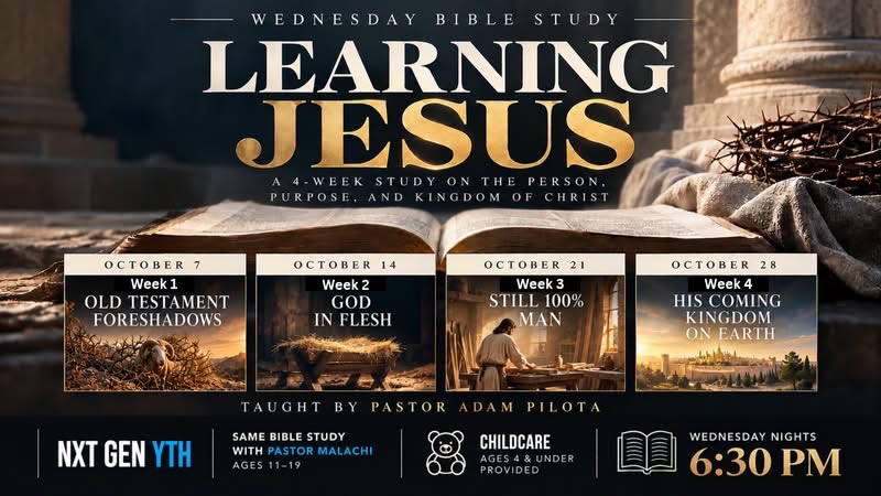 pastorDanWillis's tweet photo. 🙏 WEDNESDAY NIGHTS AT LIGHTHOUSE! 📖🔥

Join us every Wednesday at 6:30 PM as we grow deeper in God’s Word and stronger in prayer!

📖 LEARNING JESUS — Join Pastor Adam Pilota for our 4-week Bible study exploring the person, purpose, and Kingdom of Christ! https://t.co/CmskLeQ6WD