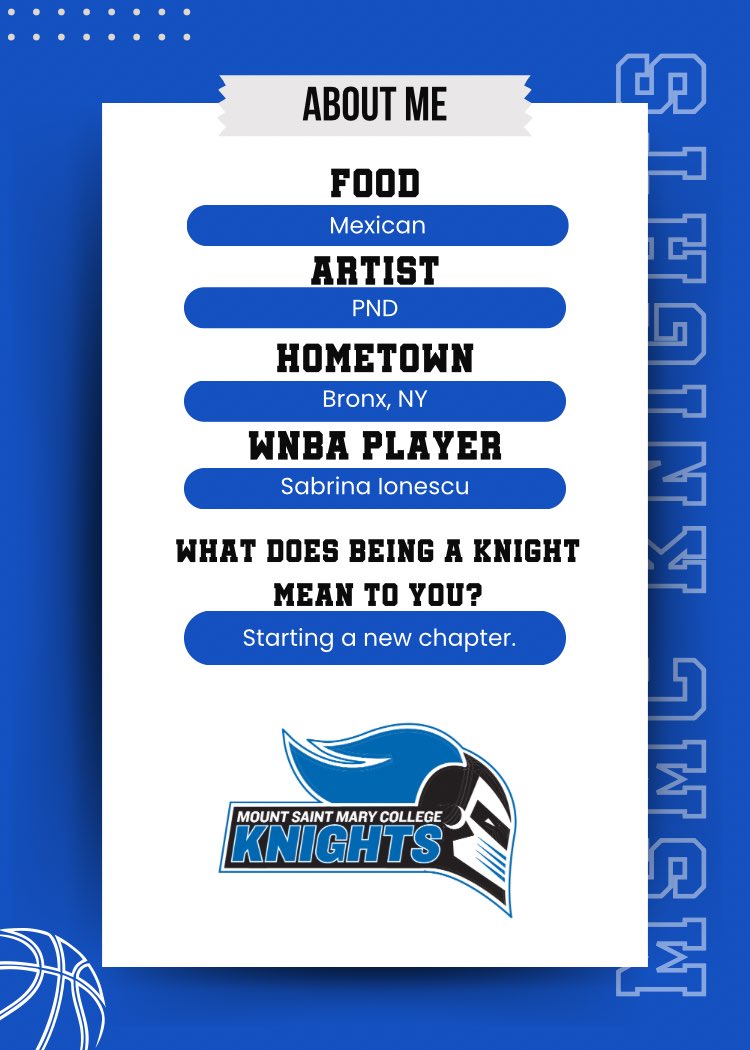 wbb_knights's tweet photo. You know them on the court. Now get to know the person behind the jersey! 🏀⚔️

Next Knight up… Kalani Sutherland💙

Favorites, fun facts⬇️

I am half Jamaican 

I wear this jersey it’s my second favorite

My hidden talent is baking

#GoKnights #MSMCWBB https://t.co/1pPEQWywUs