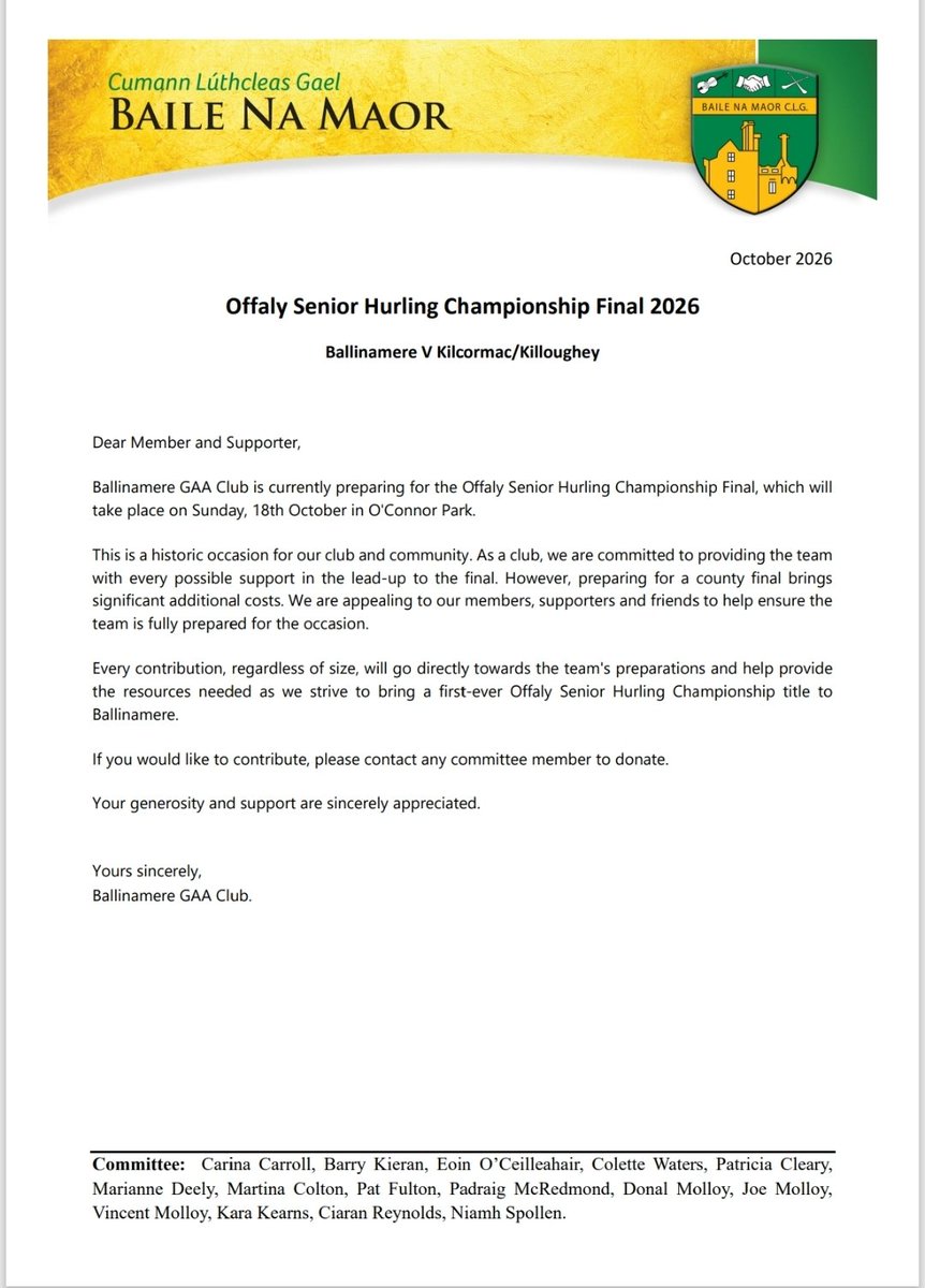 BallinamereGAA's tweet photo. WE WANT TO LOOK AFTER OUR TEAM & MANAGEMENT WELL SO ALL DONATIONS WILL BE GRATEFULLY RECEIVED π’π‘
#ballinameregaa #yourclub #countyfinal #sponsorship #thankyou https://t.co/luNxUbMt63
