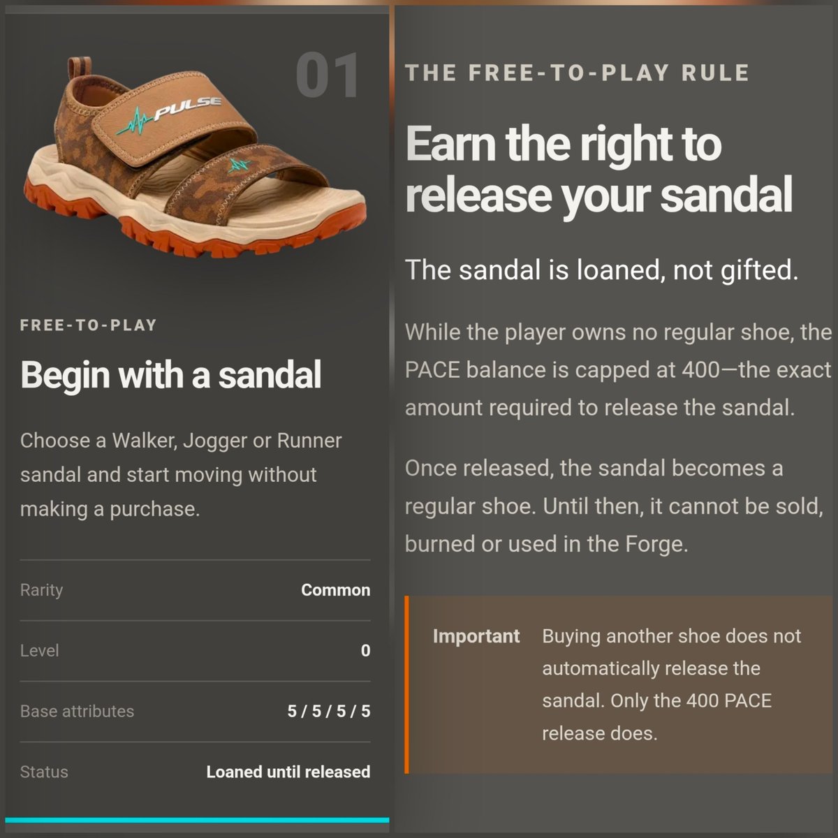 GoPulseRun's tweet photo. 💡 #PULSE will also offer a complete free-to-play mode, providing a sandal to the user.

This sandal can later on be transformed into a full-value first shoe to start the full game experience with all its features 👟

Ideal for everyone who doesn't want to invest initially. https://t.co/fT0CD8ckB5