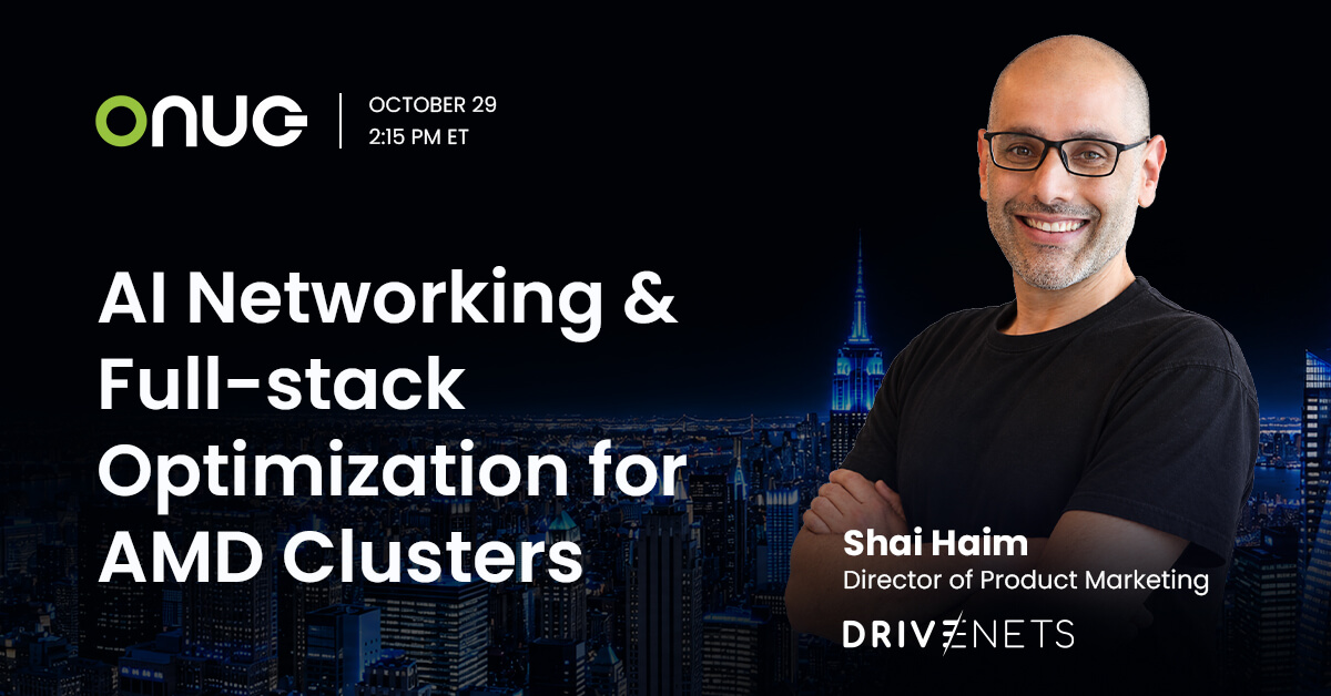 drivenets's tweet photo. Join our session!

AI Networking & Full-stack Optimization for AMD Clusters

In this session, DriveNets' Shai Haim explores how full-stack optimization across compute, networking, and software can unlock higher GPU utilization, faster training, and more predictable performance in AMD-based AI clusters.

You will learn practical design principles for building high-performance Ethernet fabrics, reducing bottlenecks, and optimizing the complete AI stack, from GPU communication to cluster-scale architecture.
https://t.co/hL3kO3dANL

Come by our booth at the ONUG AI Networking Summit and talk to our AI infrastructure experts

#AINetworkingSummit