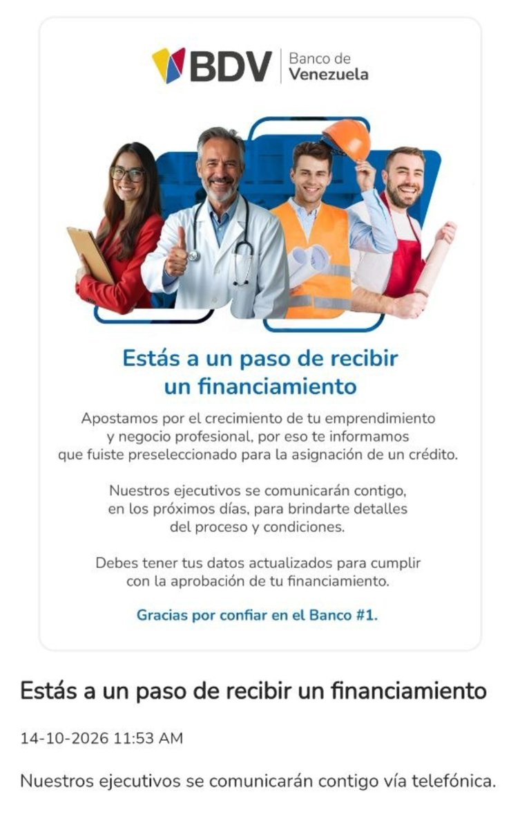 josefco27's tweet photo. Algunos clientes del Banco de Venezuela reportan haber recibido hoy notificaciones sobre preaprobaciones de créditos, y asignaciones de tarjetas de crédito digital 👀

Aún nada sobre aumentos de límites de las tarjetas de crédito. https://t.co/qtfqZkJDgB
