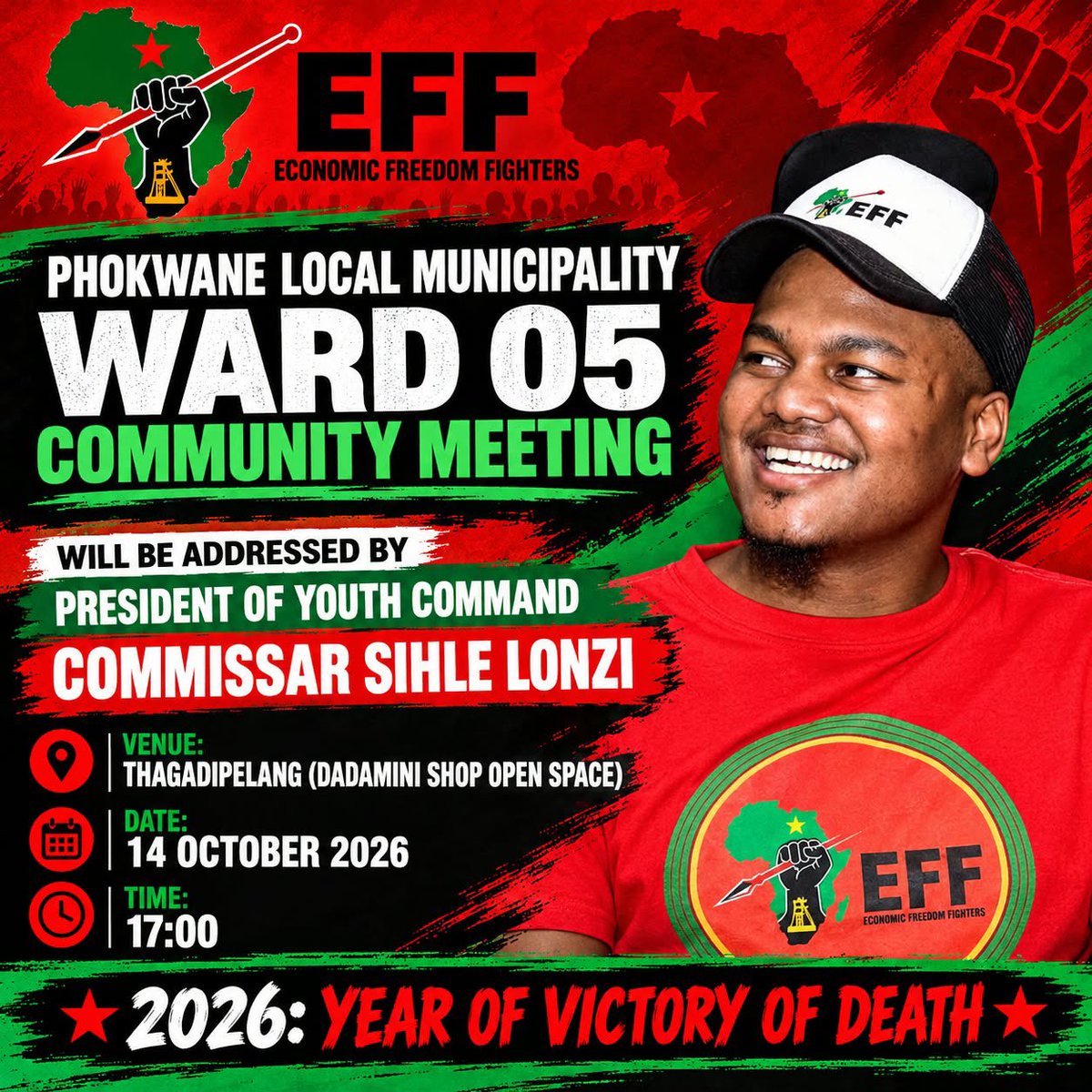 GoitsemodimoH's tweet photo. Victory or death 
Phokwane Ward5 community meeting with the president. https://t.co/SD1UyBHJdl