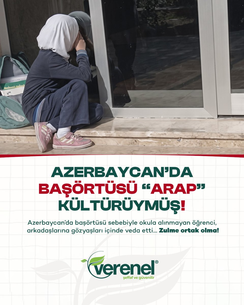 vereneldernegi's tweet photo. Azerbaycan’da eğitim hakkı ve inanç özgürlüğü yasaklarla engelleniyor! 🚫

Hükümetin aldığı son kararla, okullarda başörtüsü kullanımı "laiklik" kılıfı altında yasal mevzuata aykırı hale getirildi. Sınıflara alınmayan öğrenciler ve öğretmenler, soğuk havada okul kapılarında ders işlemek zorunda kalıyor.

Eğitim her çocuğun temel hakkıdır. Sırf inançları yüzünden sıralarından ve hayallerinden koparılan çocuklarımızın sesi olalım.

Zulme ortak olma, inanç özgürlüğünü savun!

#Azerbaycan #BaşörtüsüYasağı #EğitimHakkı #İnançÖzgürlüğü #EğitimEngellenemez