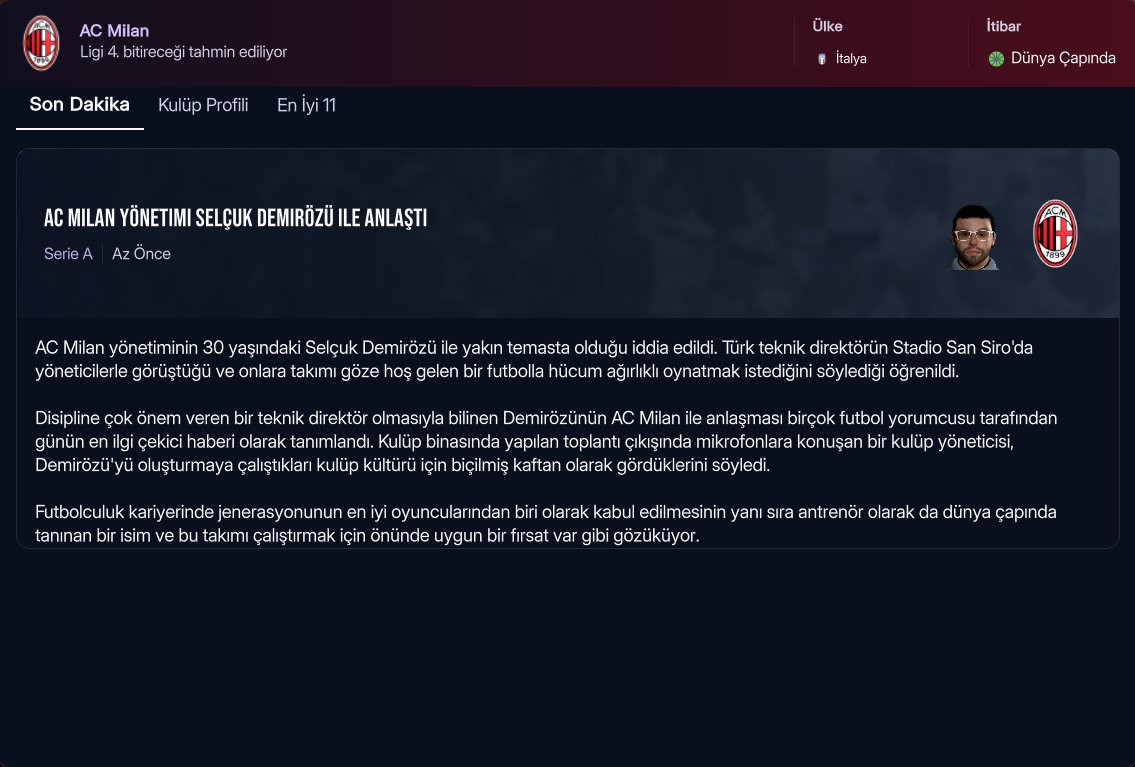 Fmgunluklerim's tweet photo. #FM26 | AC Milan Kariyeri |1.Sezon - 1.Bölüm
🗺️🇮🇹FM26’nın Son Kariyer Flood'umuza MİLAN ile başlıyoruz.
▫️En son İtalya Liginde 21/22 Sezonunda Şampiyon olan Milan ilk Sezonda Ligde ve Avrupa’da Şampiyon olma Hedef ile kariyerimize başlıyoruz.
📌Flood'umuz Daha Çok Kitleye Ulaşması için RT ve Fav atarak destek olabilirsiniz.
#ForzaMilan
