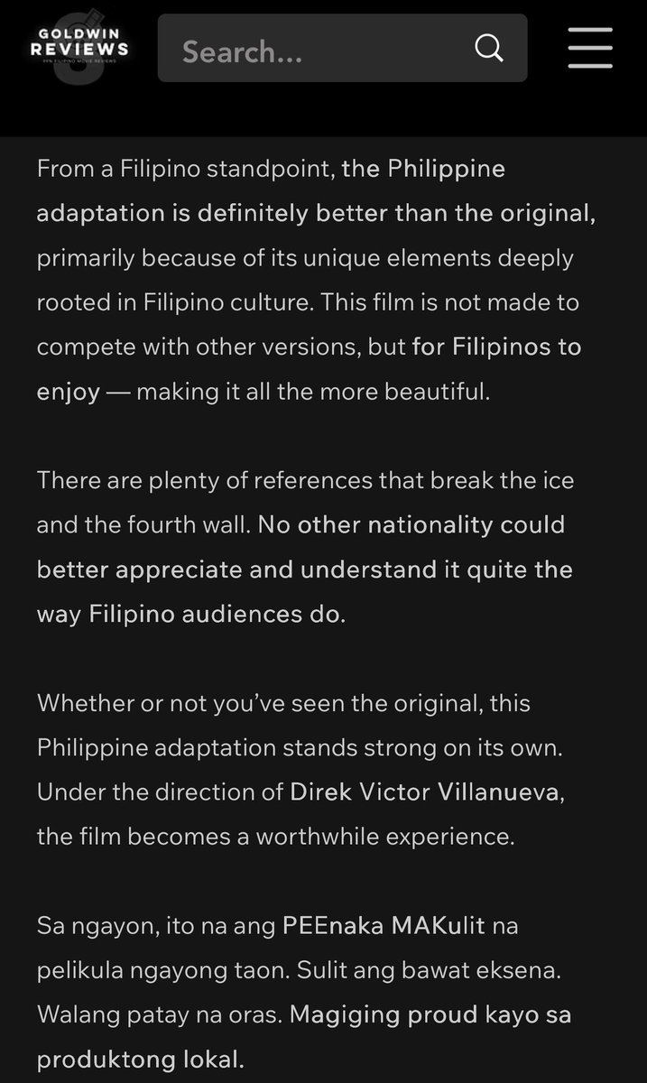 asdf_geel's tweet photo. “Magiging proud kayo sa produktong lokal” That’s how Goldwin Reviews wrapped up their review of PeeMak PH,a proudly Pinoy adaptation that celebrates Filipino humor, culture, and creativity. Congratulations to the entire #PeeMakPH team! @exgangleader @itswilbertross @beabinene https://t.co/4uVBBfT2uW