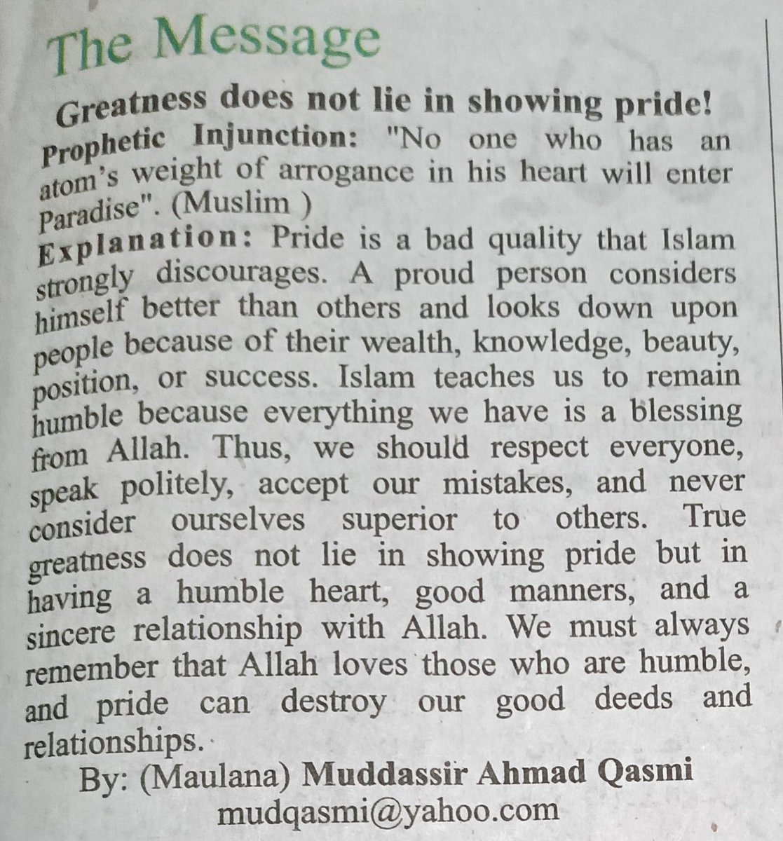 fe61285's tweet photo. Allahu Akbar! The Lord Almighty is the Greatest! #ProphetforAll
#Islam #Quran #ProphetMuhammad PBUH
#Arrogance #Pride #Humility #Akhlaque
Learn more @ https://t.co/XMKb0Amv3D https://t.co/RIV2eSZJbJ