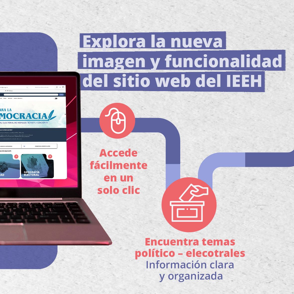 IEEHidalgo's tweet photo. 🗣️🌐 || Explora la nueva imagen y funcionalidad del sitio web del #IEEH.

Navega, consulta y descubre todo lo que el #IEEH tiene para ti.

Desliza y explora 👇

🌐 https://t.co/FtJbkviCKe

Mientras tanto desde el #IEEH continuamos… 🙌 #ConstruyendoCiudadanía 🙌 https://t.co/qsxYcyhw7A
