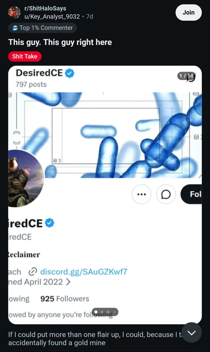 DesiredCE's tweet photo. After losing every foreseeable debate on X, 343 fans have resorted to weaponizing their Reddit echo chamber against the Halo Reclaimers Discord, getting accounts locked through coordinated mass-reporting. Absolute parasite behavior. https://t.co/o6KtIfqNmQ