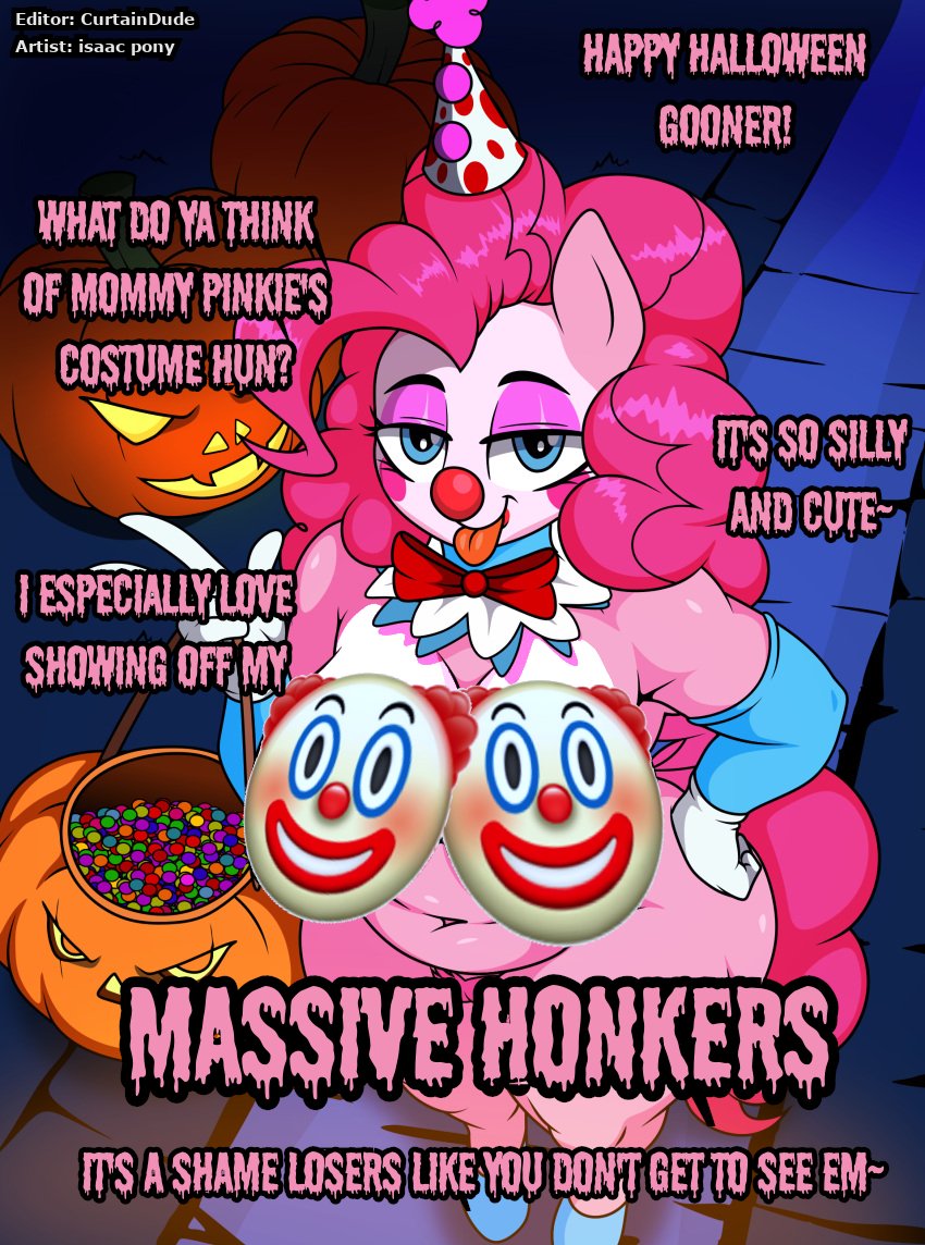 curtain_dude's tweet photo. Don't you just love Mommy Pinkie's costume~ 👻
It's so silly! 🤡
Not as silly as that face you're making though~ 🤪
#halloween #goonfuel #cringecaption #cringe #gooncaption #goonedit #aspie #caption #cringegoon #goon #rule34 #clown #censored #emoji https://t.co/sBqQKJQ2Fh