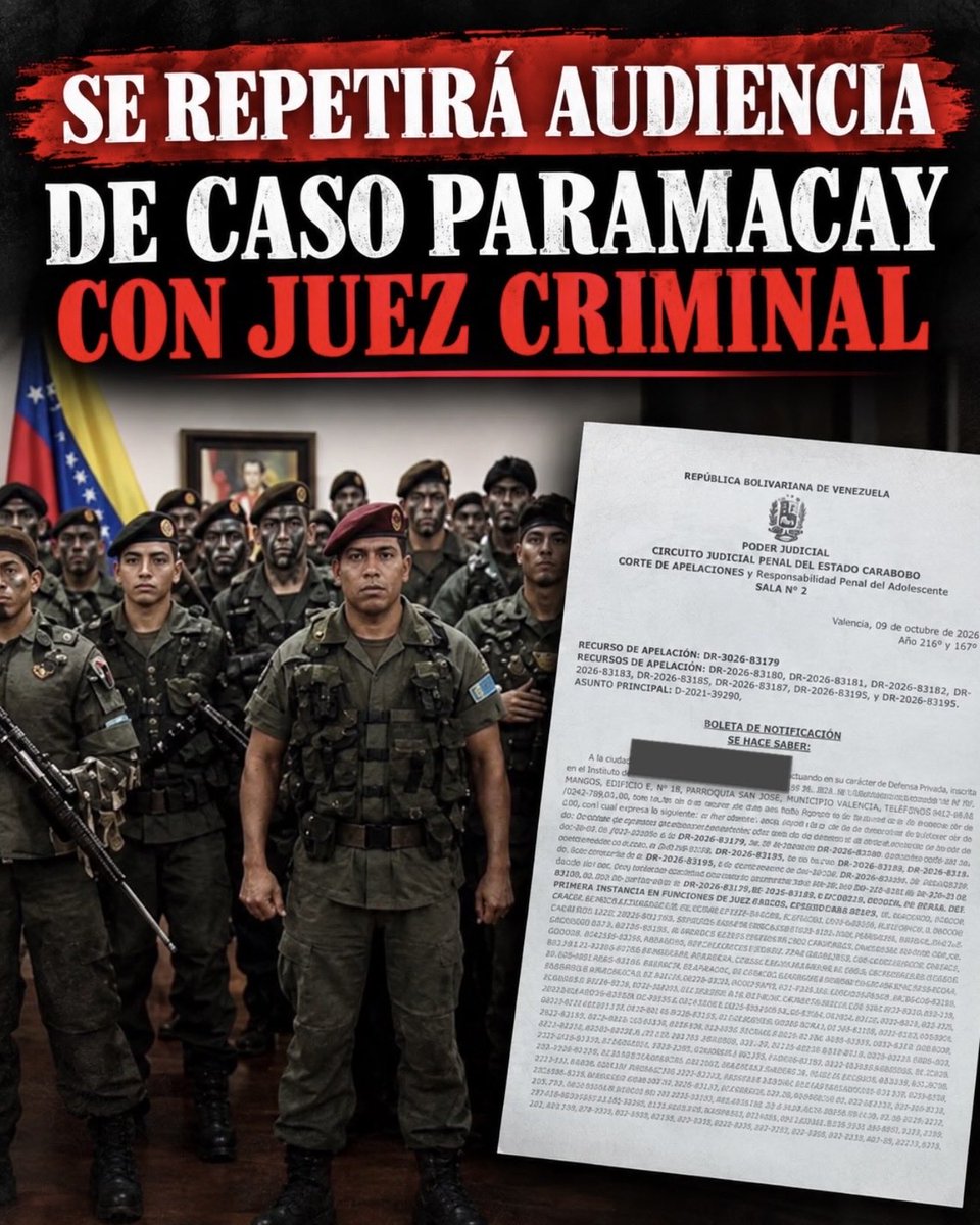 RodriguezAranaJ's tweet photo. Presidente del Tribunal corrupto de Carabobo Carlos Bonilla notifica a los abogados de la causa Paramacay del Cap Caguaripano que la audiencia de apelación que se realizó hace dos meses va a ser repetida pero en la sala 2 que él mismo preside.

Hace un mes denunciamos el retardo de la sentencia de apelación y amenazas al juez de la sala 1 que se suponía que iba a salir a favor de los imputados. Ahora la pasan a la sala 2 para que la decisión sea llevada por el Juez corrupto y criminal Carlos Bonilla.