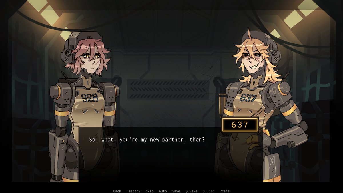 rattlegeist's tweet photo. Excited to announce that CANARY CORPS, the VN I've been working on, comes out on itchio next week!
If "robot yuri visual novel" sounds up your alley- stay tuned!
#canarycorps https://t.co/RhJlFLFqmZ