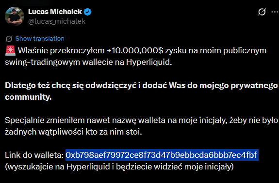 CryptoMagik_'s tweet photo. @EKryptowalut Ciekawe czy coś podobnego spotka tego kwadratogłowego @lucas_michalek  za podszywanie się pod QCP Capital i wmawianie ludziom, że zarządza ich milionami na Hyperliquidzie. HAHA
https://t.co/5c3TKPs8VW https://t.co/roeAEDkRTr